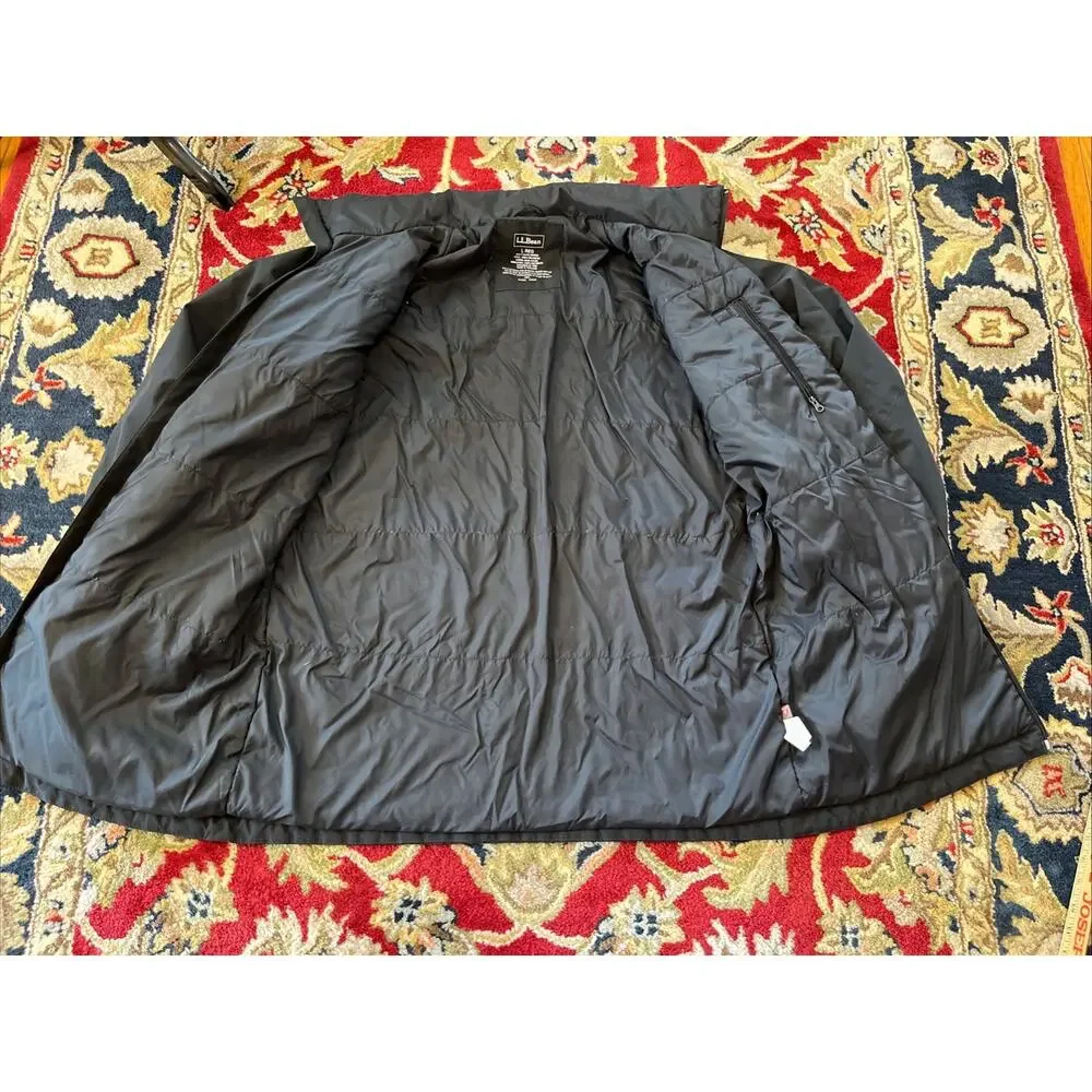 LL Bean Mens L Reg Storable Hood Parka Primaloft Full Zip Jacket Black